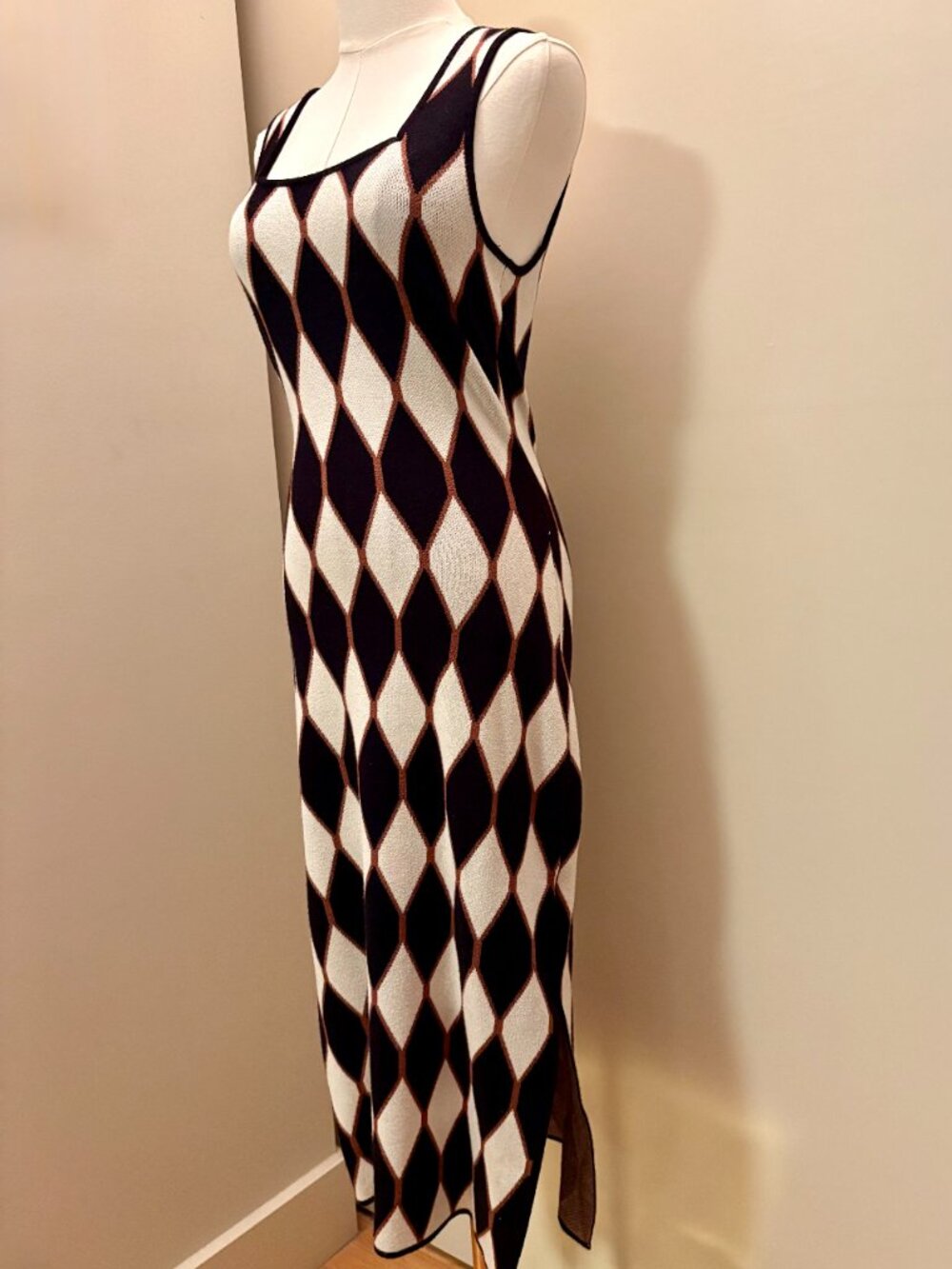 House of Harlow 1960 Black and Cream Geometric Knit Dress - Picture 3 of 6
